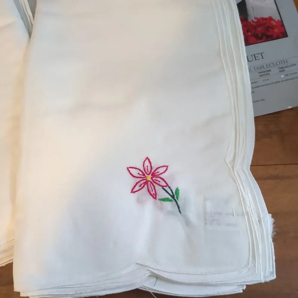 Vintage NWT Christmas Hand Embroidered Tablecloth and 12 Napkins Never Used